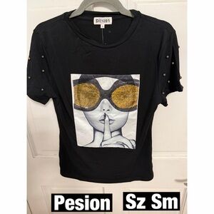 Black Graphic Sequined Women's Top New with tags